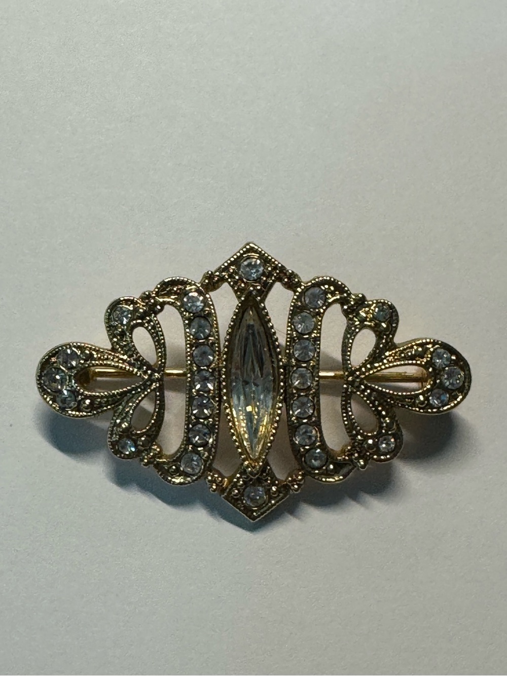 Vintage Edwardian style Gold-Tone Crystal Filigree Brooch